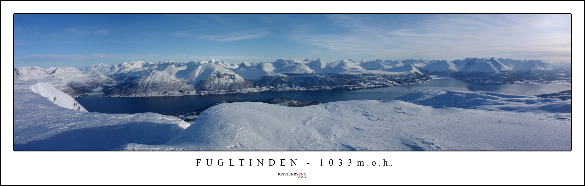 PanoramaFugltinden.jpg - Utsikt fra Fugltinden. Helt i høyrekant av bildet sees Storsteines. Dernest mot venstre ligger Nordkjosbotn innerst i fjorden. Balsfjorden videre mot venstre fører til Laksvatn helt til venstre i bildet. Dato : 04.03.09