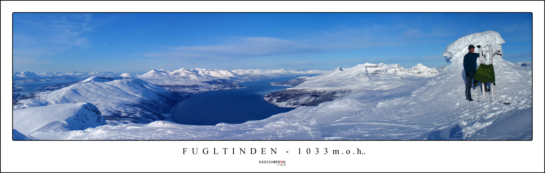 PanoramaFugltinden2.jpg - Utsikt fra Fugltinden. Varden og Kristen til høyre i bildet :-)). På høyre side av Balsfjorden ses Svartnestinden, Sultindan og Andersdaltind. På venstre side av Balsfjorden ligger Malangseidet med Rødsandfjellet opp til venstre. Dato : 04.03.09